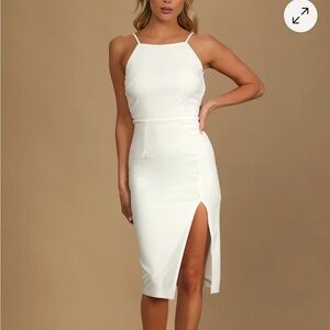 Never Look Back White Backless Bodycon Midi Dress